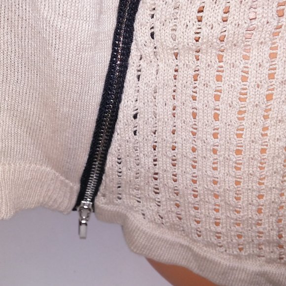 Lane Bryant Blouse Lightweight Sweater 14 16 Solid Beige Zipper Detail 3/4 Sleev - Picture 7 of 10